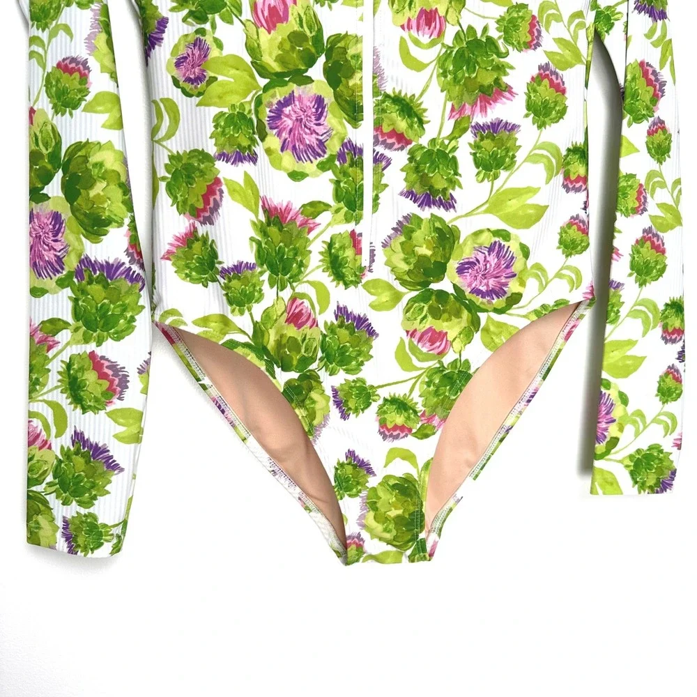 Mott50 Mila Long Sleeve One Piece Swimsuit Violetta‎ Floral Matching Scrunchie M